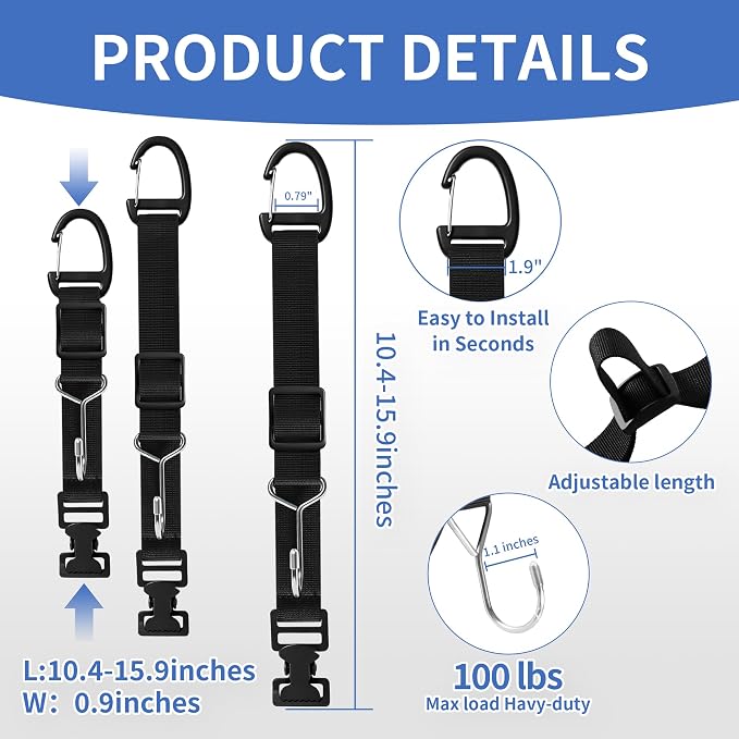 Car Seat Headrest Hooks, Adjustable Purse Hook for Car with Hat Clip, 100 LBS Heavy Duty Metal Headrest Hooks for Car to Hold Bags & Caps, Easy Install Backseat Organizer (2 Pack)