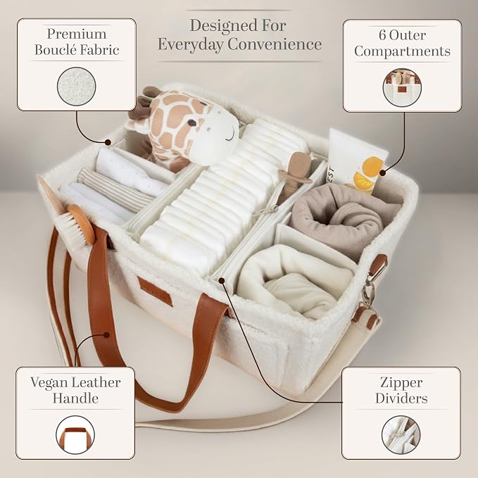 Momy & Me Diaper Caddy Organizer with Handle – Portable Baby Organizer and Storage Caddy for Nursery, Car, and Home | Compact Diaper Storage Basket for Newborn Essentials