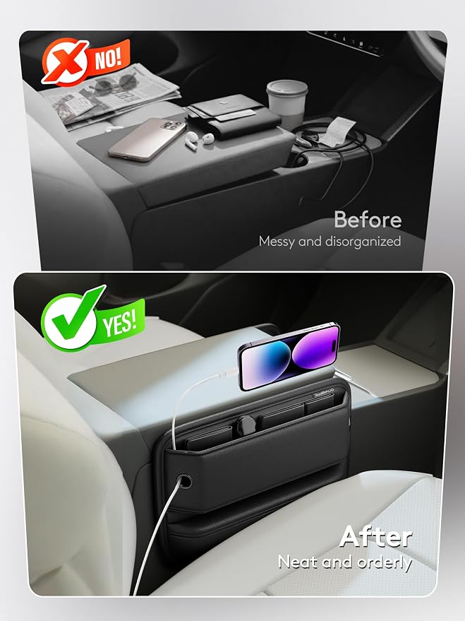 Car Seat Gap Filler Organizer with Sun Visor Organizer, PU Leather Seat Gap Filler for Phone, Keys, Cards & Sunglasses, Front Seat Storage Side Pocket for Cars SUVs Trucks
