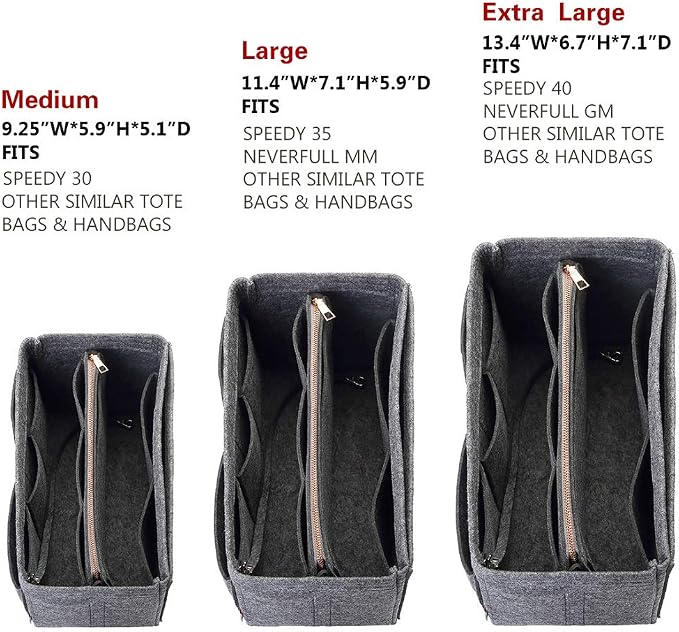 ZTUJO Purse Organizer Insert, Felt Bag Organizer with Metal Zipper, Handbag & Tote Shaper, For Speedy Neverfull Tote, 7 Sizes