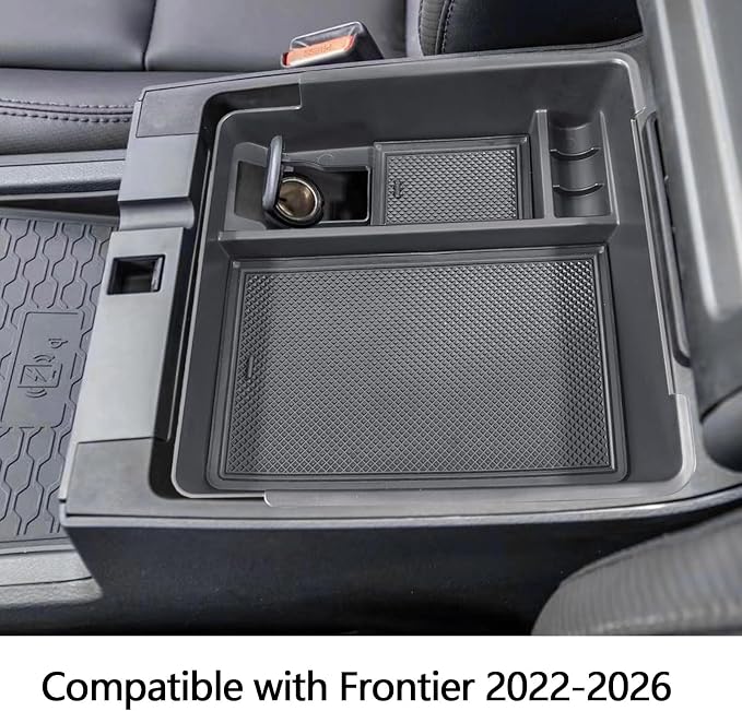 EDBETOS Center Console Organizer Tray Compatible with Nissan Frontier 2022 2023 2024 2025 2026 Pickup Truck Accessories Interior Secondary Armrest Storage Box Insert Tray, USB Cable Hole