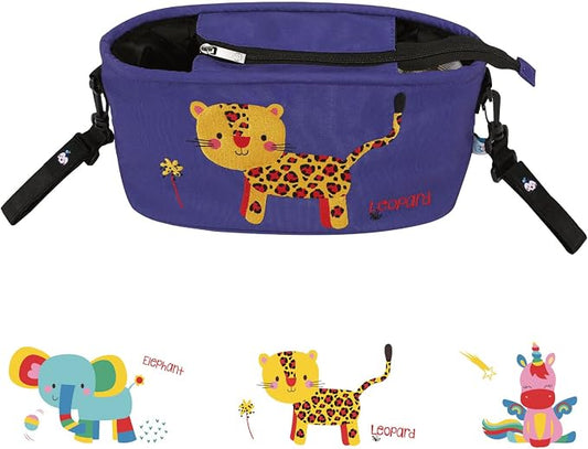 Stroller Organizer Diaper Bag Stroller Accessories Pack with Drink Holders and Zipped Pockets for Baby Stroller, Car, Shopping Cart. Fits All Major Strollers (Leopard)