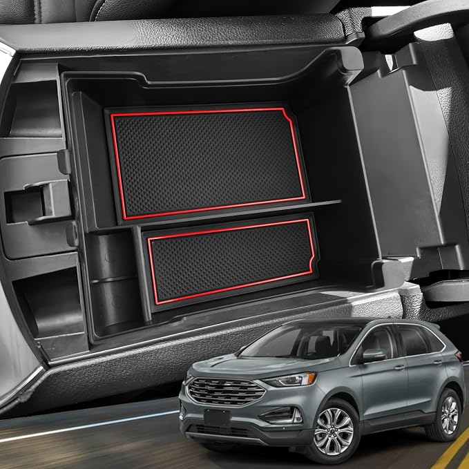 for 2024 Ford Edge Center Console Organizer Tray for 2021-2024 Edge SE/SEL/ST-Line/Titanium/ST Middle Console Organizer Center Console Storage Tray for 2024 Ford Edge SEL Accessories(Red)