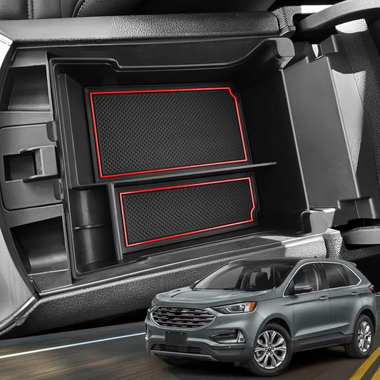 for 2024 Ford Edge Center Console Organizer Tray for 2021-2024 Edge SE/SEL/ST-Line/Titanium/ST Middle Console Organizer Center Console Storage Tray for 2024 Ford Edge SEL Accessories(Red)