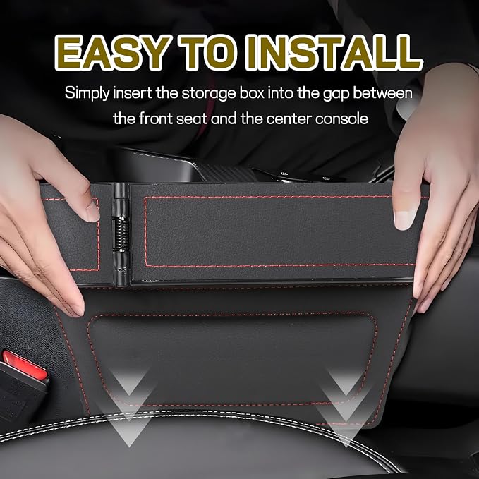 Car Seat Gap Filler Organizer, Multifunctional Car Seat Organizer with Adjustable Cup Holder, Leather Car Seat Gap Storage Box for Holding Phones, Coins, Cards, Keys, Pens (Black)