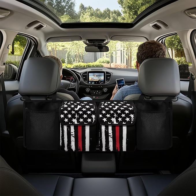 Black American Flag Car Trunk Organizer Hanging Car Back Seat Storage Bag Foldable Automotive Interior Accessories Suitable Most Sedans SUV Jeep Trucks Van