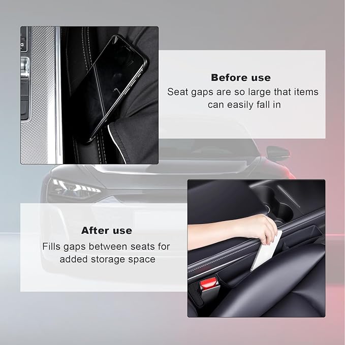 KVAEY 2PCS Car Seat Gap Filler, Automotive Seat Organizer Fill The Gap Between Seat and Console, Universal Car Gap Seat Storage for Phone Wallets and Keys, Car Accessories (Brown)