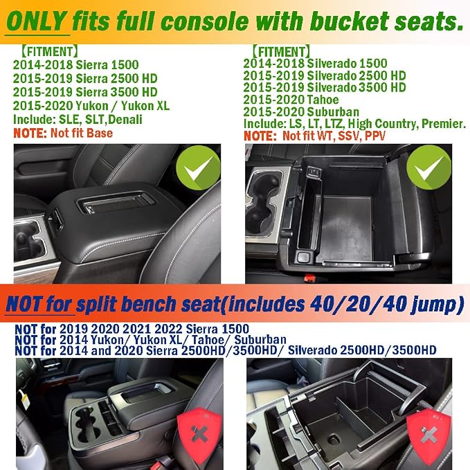 Center Console Organizer for 2014-2018 Chevy Silverado 1500 / GMC Sierra 1500 Accessories and 2015-2019 Sierra/Silverado 2500/3500HD and 15-2020 Yukon/Yukon XL/Tahoe/Suburban Armrest Storage Box, Red