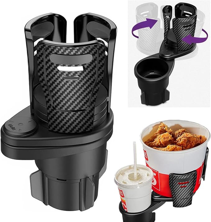 Car Cup Holder Expander, Adjustable Expandable Dual Cup Holder Adapter for Car, Universal Drink Holder for Water Bottles Coffee Mugs Cans, 2.9"-5.9", Black