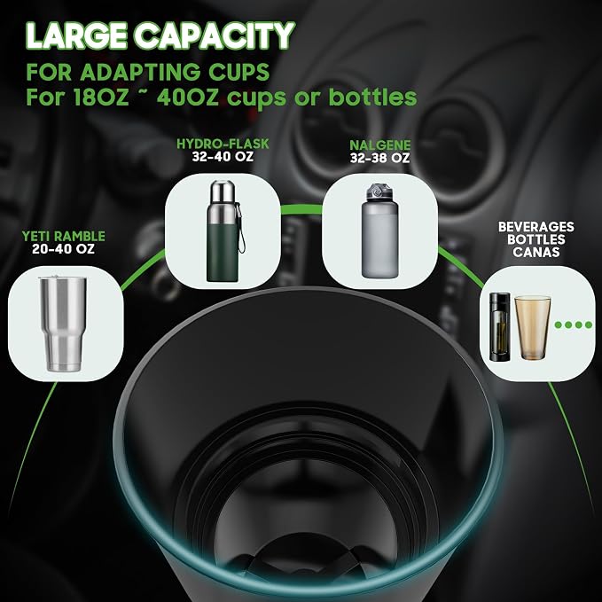 10L0L Upgraded 64oz Large Cup Holder Expander for Car, Expandable Cup Holder Adapter with Adjustable Base, Universal Compatible with Yeti, Hydro Flasks, Owala, Other Big Bottles Mugs Drinks