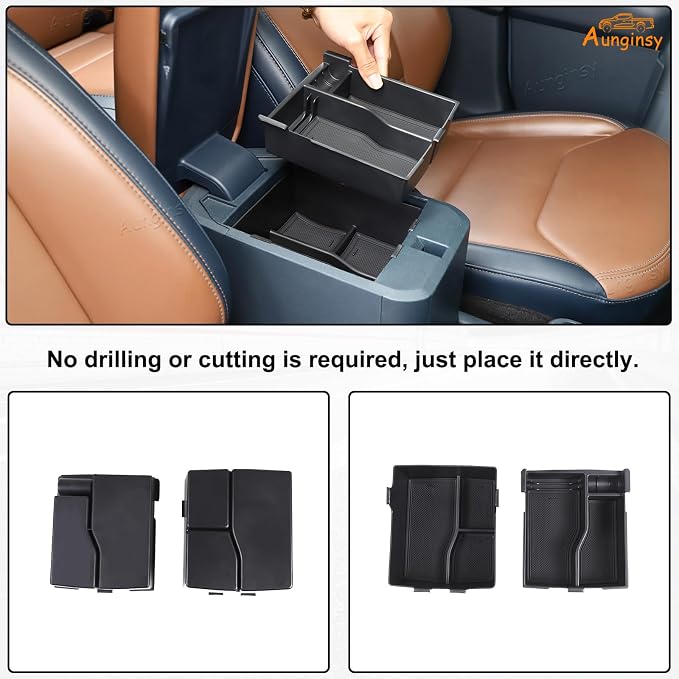 Aunginsy 2 Layers Armrest Box Storage Box Compatible with Ford Maverick 2022-2024 Pickup Truck Center Console Organizer Tray Double Armrest Storage Accessory Container Storage Insert ABS Accessories