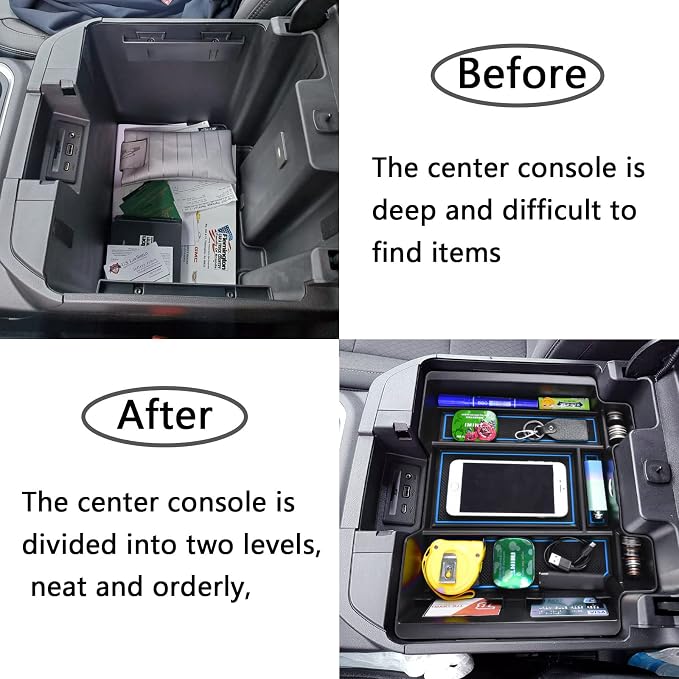 [Full-Coverage Center Console Organizer Compatible with 2019-2022 Chevy Silverado 1500/GMC Sierra 1500 and 2020-2023 Silverado/Sierra 2500/3500HD Accessories, Armrest Insert Tray, Blue