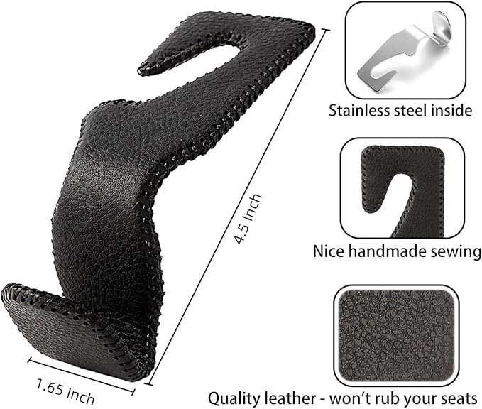 AMVOYOA Headrest Hooks for Purses and Bags, Car Back Seat Headrest Hanger Vehicle Beige Leather Storage Hook, Pack of 4
