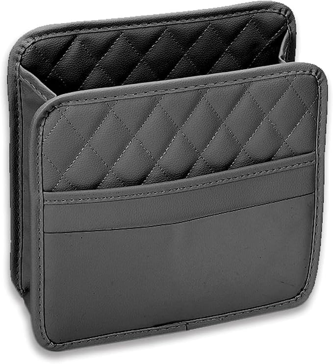 Car Seat Back Hanging Bag, PU Leather Automotive Seat Back Organizer, Multipurpose Vehicle Travel Essentials Accessories for Kids & Adults, Universal for Most Cars (Black)