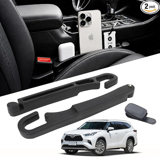 2 PCS Car Seat Gap Filler Compatible with Toyota RAV4, Highlander, Grand Highlander, 4Runner & Sequoia Accessories, Seat Gap Organizer with Emergency Glass Breaker & 1 Sunglasses Holder, Black
