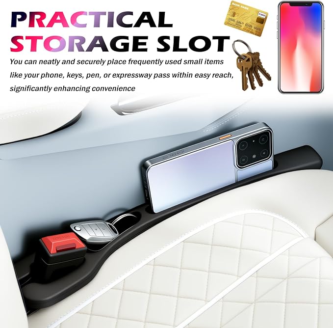 2PCS Car Seat Gap Filler Organizer,2026 New Car Seat Gap Plug with Storage Slot & Seatbelt Slot,Universal Cars Seats Crack Gaps Filler Stops Items from Falling Between Seats