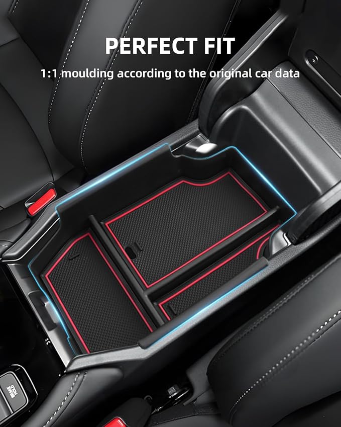 Center Console Organizer for Honda Accord 2025 2024 2023 Armrest Insert Storage Tray with Non-Slip Rubber Mat Accord Organiser Accessories, Red