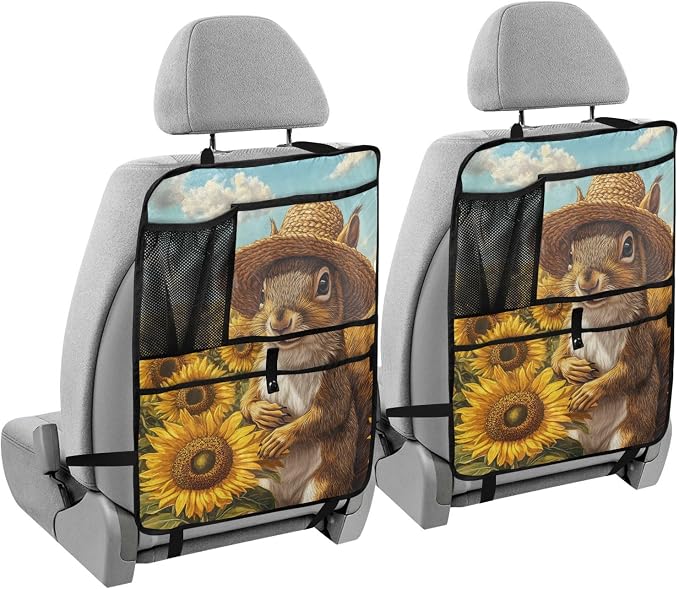 Sunflower Squirrel 1 Pack Backseat Car Organizer with Storage Pockets Seat Back Organizers for Kids Kick Mats Backseat Protector Automotive
