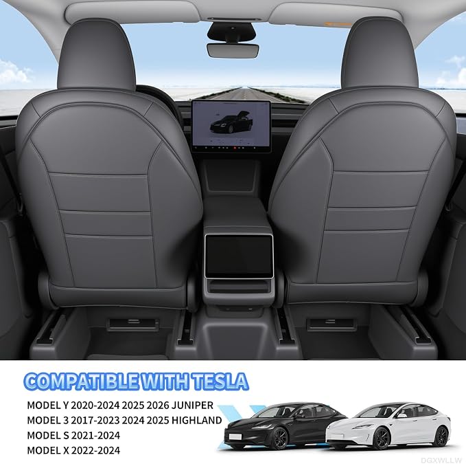 Seat Back Protector for Tesla Model Y Juniper/3/X/S Accessories Leather Kick Mats Protectors with Dual Layer Organizer Pockets for Drivers Scratchproof Waterproof Backseat Cover, Set of 2