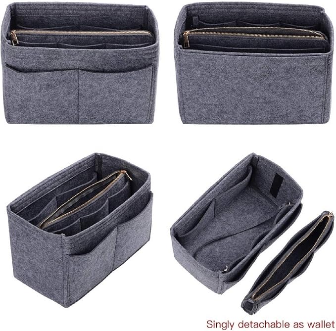 ZTUJO Purse Organizer Insert, Felt Bag Organizer with Metal Zipper, Handbag & Tote Shaper, For Speedy Neverfull Tote, 7 Sizes