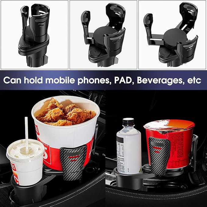 Car Cup Holder Expander, Adjustable Expandable Dual Cup Holder Adapter for Car, Universal Drink Holder for Water Bottles Coffee Mugs Cans, 2.9"-5.9", Black