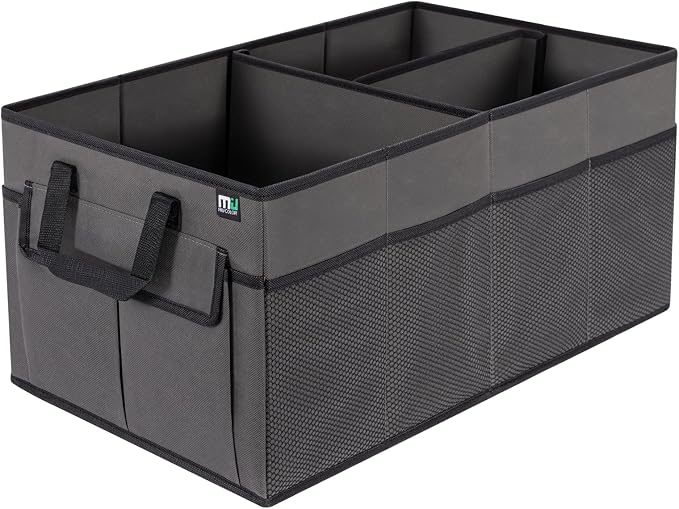 MIU COLOR Car Trunk Organizer, Foldable Car Organizer, 12 Pockets with Non-Slip Bottom, Collapsible 2 Compartments Car Storage Organizer for Grocery/Suv/Jeep/Sedan/Van, Dark Gray