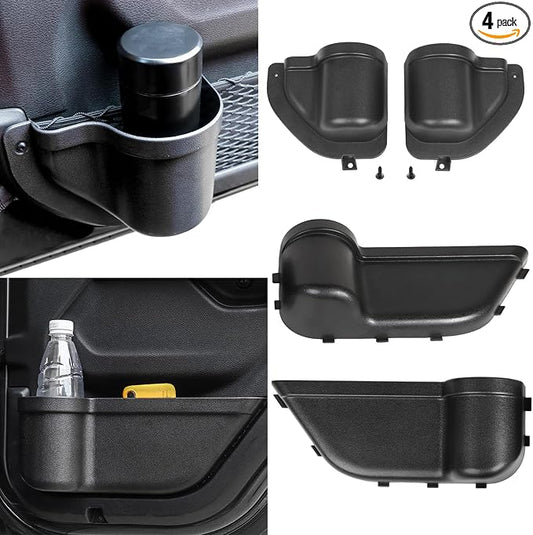 YOCTM Front Rear Door Organizer Tray For 2018 2019 2020 2021 2022 2023 2024 Jeep Wrangler JL 4XE JLU Rubicon Sport Sahara Gladiator JT Interior Storage Accessories Black (Front Door + Rear Door)
