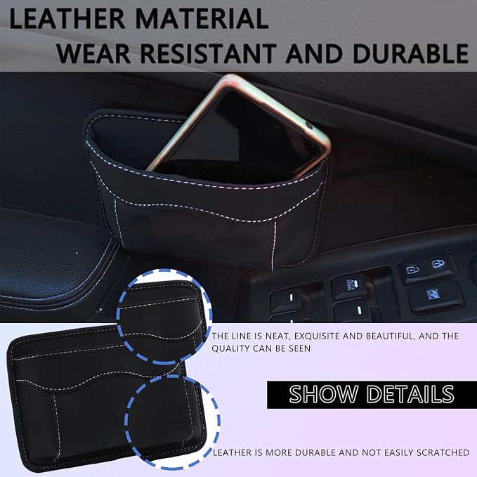 Black Car Seat Side Pocket Organizer - Change Holder, Pouch, Leather Cell Phone Sunglasses Holder, Seat Gap Filler Accessories Organizer