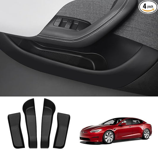 BASENOR 2021-2026 Tesla Model S Door Side Storage Box, Door Organizer Tray (Proprietary Design) Front Rear Slot Pockets, Protector Liner for Model S/S Plaid Accessories Set of 4