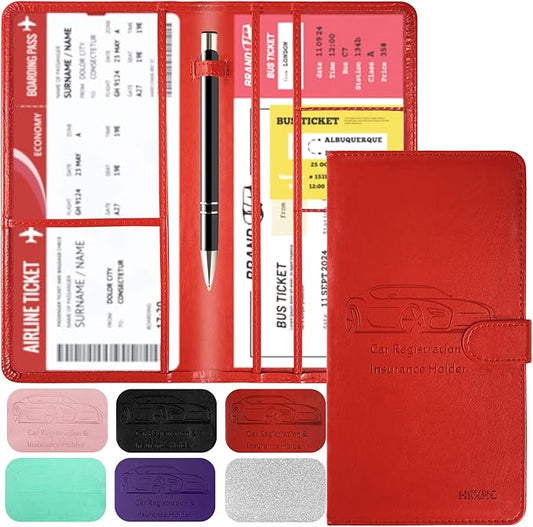 Car Registration and Insurance Card Holder with Magnetic Closure, Leather Vehicle Glove Box Automobile Documents Paperwork Wallet Case Organizer for ID, Driver's License, Key Contact Information Cards