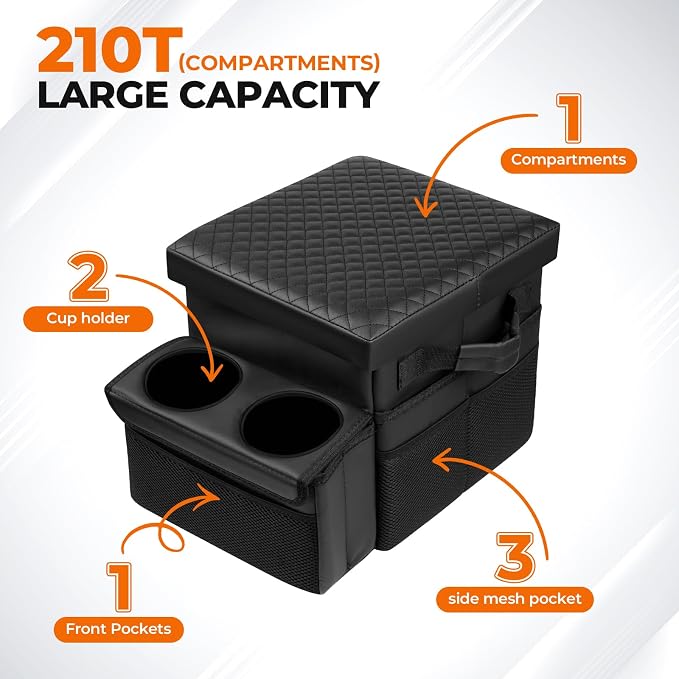 Autorder Car Seat Organizer with 2 Cup Holders - Foldable Universal Rear Bench Seat Console, 21 Qt Large Seat Organizer and Storage, Car Seat Back Storage Box (Black)