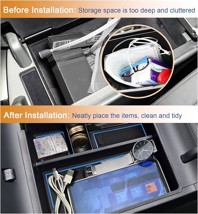 2022 Tucson NX4 Center Console Organizer Compatible with 2022 2023 Santa Cruz Pickup Truck Console Tray, 2022 2023 Tucson NX4 Santa Cruz Armrest Box Insert Tray Accessories (Blue Mats)
