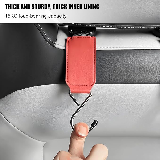 HZEL Car Seat Headrest Hook, 2PCS Multifunctional Vehicle Seat Back Hanger Holder for Purse Bags Coat, Automotive Interior Organizer Storage Hook, Universal for Automobile RV Truck (Red)