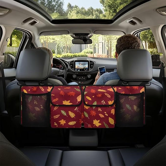 Car Trunk Organizer Thanksgiving Maple Leaves Prints Hanging Car Back Seat Storage Bag with 4 Large Pockets Multipurpose Collapsible Storage Bag Automotive Interior Accessories