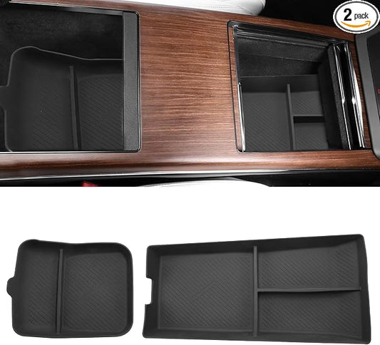 Yumzeco Center Console Organizer Tray Mat Compatible with Tesla Model S Model X 2022 2023 2024 2025, Central Control Lower Storage Box Pad for Tesla X S Accessories 2022 2023 2024 2025(2 PCS)