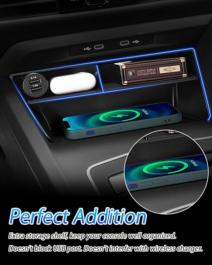 Karltys 2PCS Center Console Organizer Tray for 2022-2026 VW Volkswagen Golf GTI R MK8 Accessories Middle Console Tray Armrest Storage Box with Non-Slip Silicone Mat