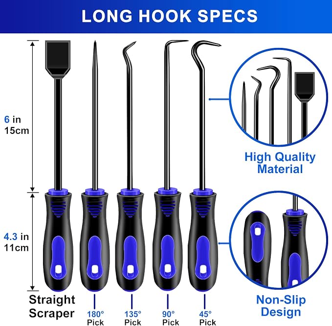 13 Pcs Precision Hook and Pick Tool Set with Clip Removal Plier Rivets Puller Fastener Remover Telescoping Magnetic Pickup Gasket Scraper for Electronics Maintenance Pick Tools Automotive Repair Blue