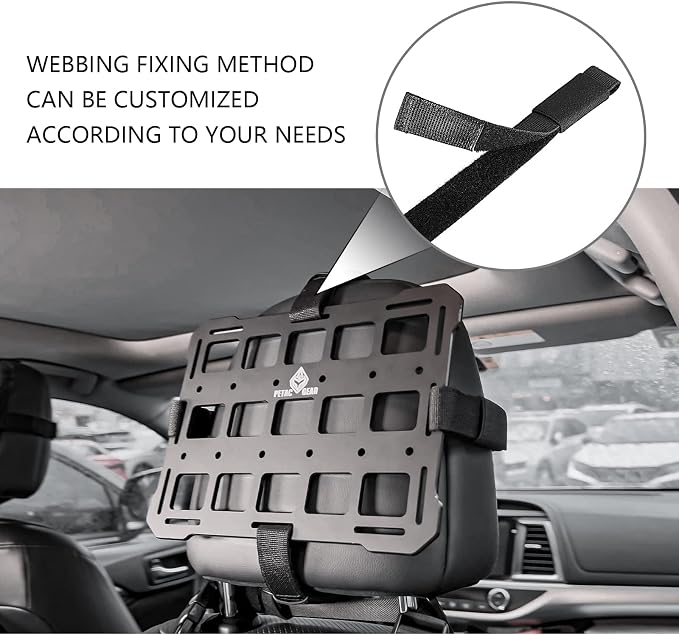 PETAC GEAR Rigid Molle Panel For Vehicles,Car Headrest Organizer, Truck Mount Panels For Tactical Gears (Black)