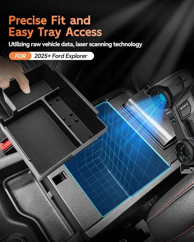 CDEFG for 2025 2026 Ford Explorer Center Console Organizer Tray - Armrest Storage Middle Insert - 2025 2026 Explorer (Active, ST-Line, Platinum and ST) Interior Accessories