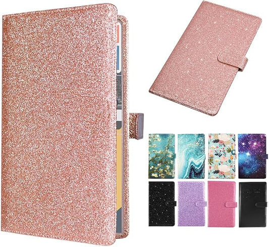DMLuna Car Registration and Insurance Holder, Leather Vehicle Card Document Glove Box Organizer, Auto Truck Compartment Accessories for Essential Information, Driver License Cards, Glitter Rose