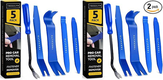Tresalto Auto Trim Removal Tool Kit - 5 Piece Set for Dash, Door Panel, Clip Remover - Scratch-Resist Nylon Pry Tools for Interior Car Trims Work - Panel Prying Tools Included - Blue (Pack of 2)