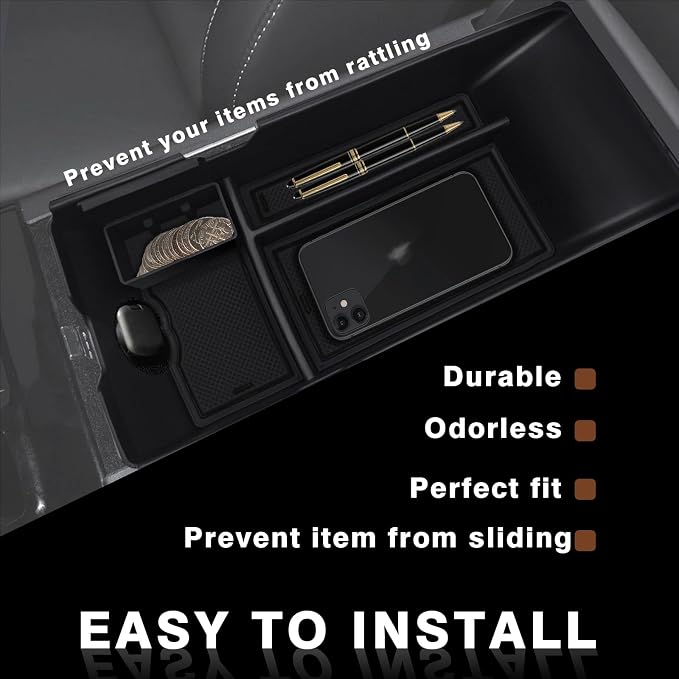 Muslogy Center Console Organizer Compatible with 2025 2026 Toyota Camry LE SE XLE XSE Accessories Middle Storage Box with Removable Coin Holder Insert Tray Interior Secondary Accessories (Black)