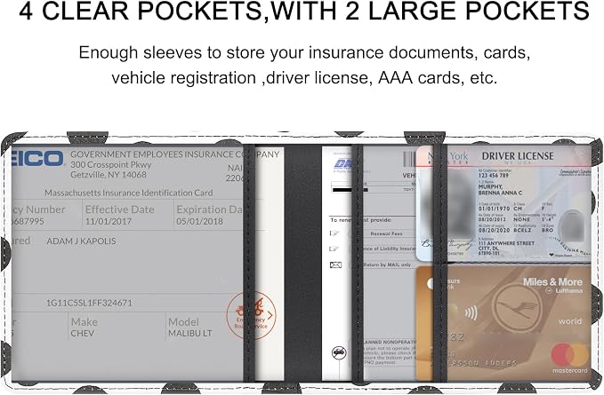 LumiMokki Car Registration and Insurance Holder, Leather Registration and Insurance Card Holder, Vehicle Glove Box Organizer - For Documents, Cards, License (Polka dots)