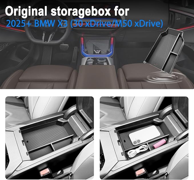 SHAOHAO for 2025 2026 BMW X3 Center Console Organizer Fit for 2025 2026 BMW X3 Accessories (30 xDrive, M50 xDrive) Console Tray 2025 2026 X3 Expand Space Storage Box Insert Tray