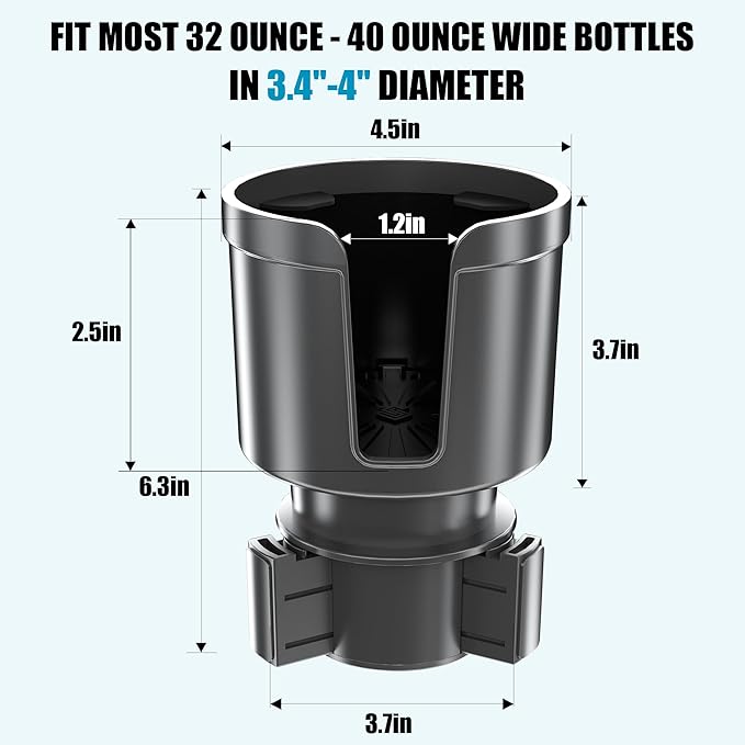 Upgraded Car Cup Holder Expander Adapter with Offset Adjustable Base, Compatible with Yeti 14/24/36/46oz Ramblers, Hydro Flasks 32/40oz, Other Large Bottles Mugs in 3.5"-4.0", Silver 1 Pack