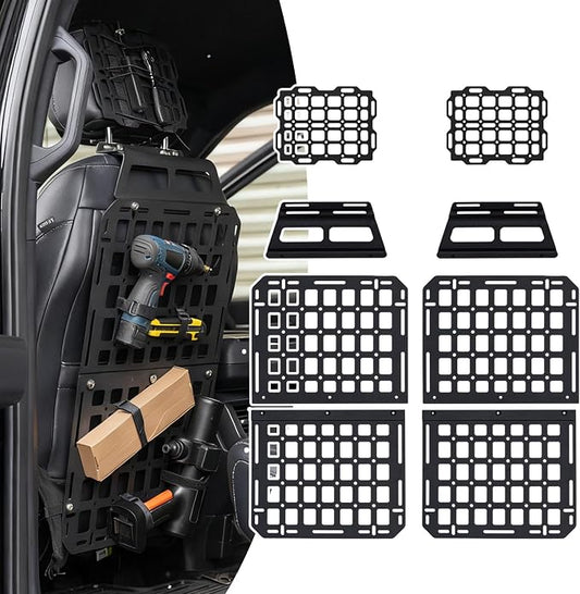 Tactical Seat Back & Headrest Molle Panel Compatible with 2015-2025 2026 Ford F150 Tactical Seat Back Organizers Rigid Headrest Molle Panel Storage Shelf for 2024 Ford F-150 Accessories (6PCS)