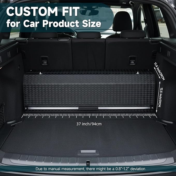 Car Trunk Storage Organizer with Light, Waterproof Trunk Organizer with Lid & Sturdy Handle, Leather SUV Cargo Storage Box Powered by 4 AA Batteries (Batteries Not Included) (37 inch)