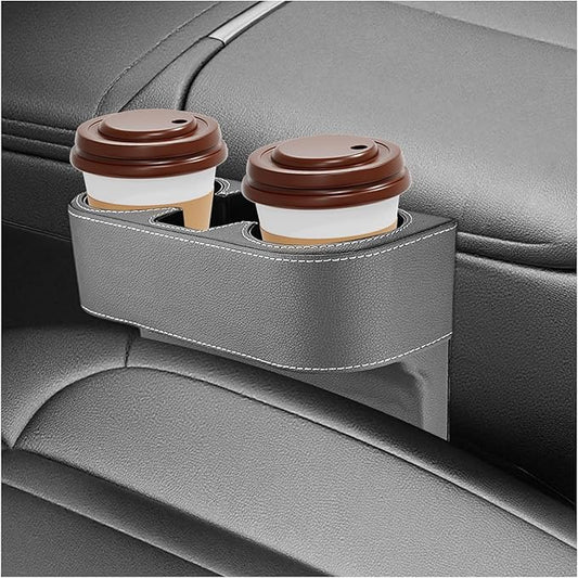 Car Seat Organizer Cup Drink Holder, Multifunctional Auto Console Side Organizer with 2 Cup Holders, Front Seat Gap Filler Interior Drink Holder Storage Box for Most Vehicles (Gray)