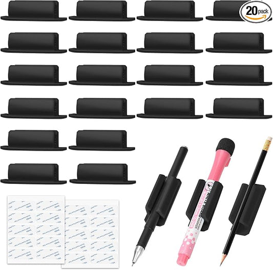 BOBOKA 20Pcs Pencil Holder for Desk, Adhesive Pen Holder for Classroom Clipboard Attachment, Silicone Pencil Holder & Marker Holder for School Office Desk Accessories, Teacher Supplies