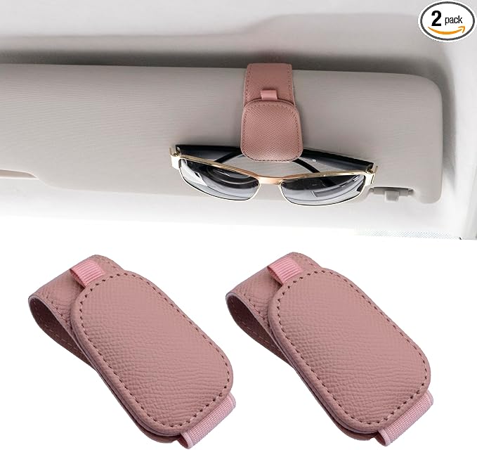 Yuoyar 2 Packs Magnetic Sunglass Holder for Car Visor (Pink) | Magnetic Interior Car Accessories